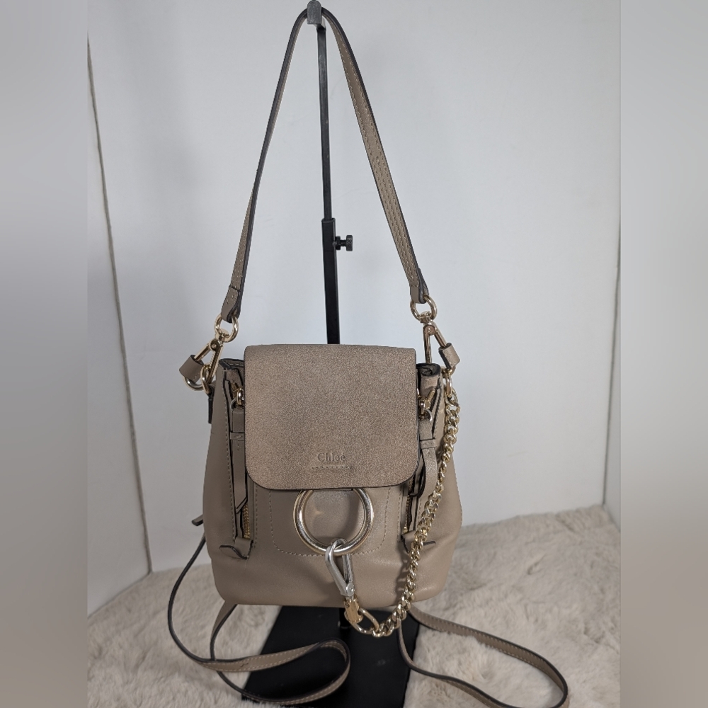 Chloe Faye Mini Backpack Leather Suede Taupe Shoulder Bag Purse